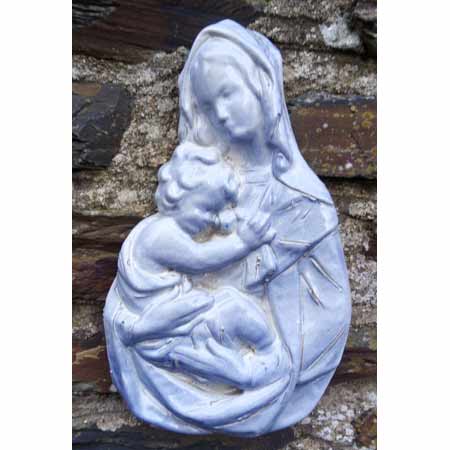 Vierge et l'enfant en grès émaillé bleu